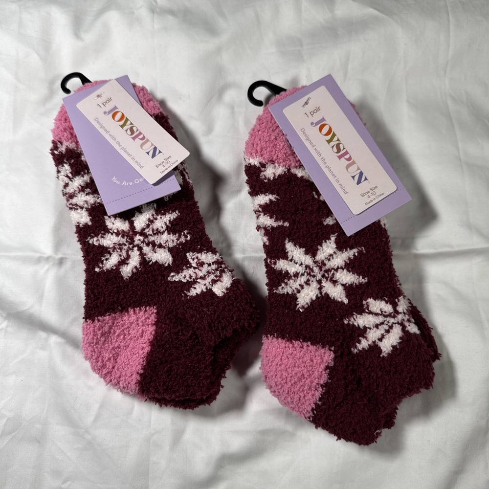 NWT Joyspun Burgundy, Pink 2 Pair Luxury Lounge Socks Shoe Size 4-10